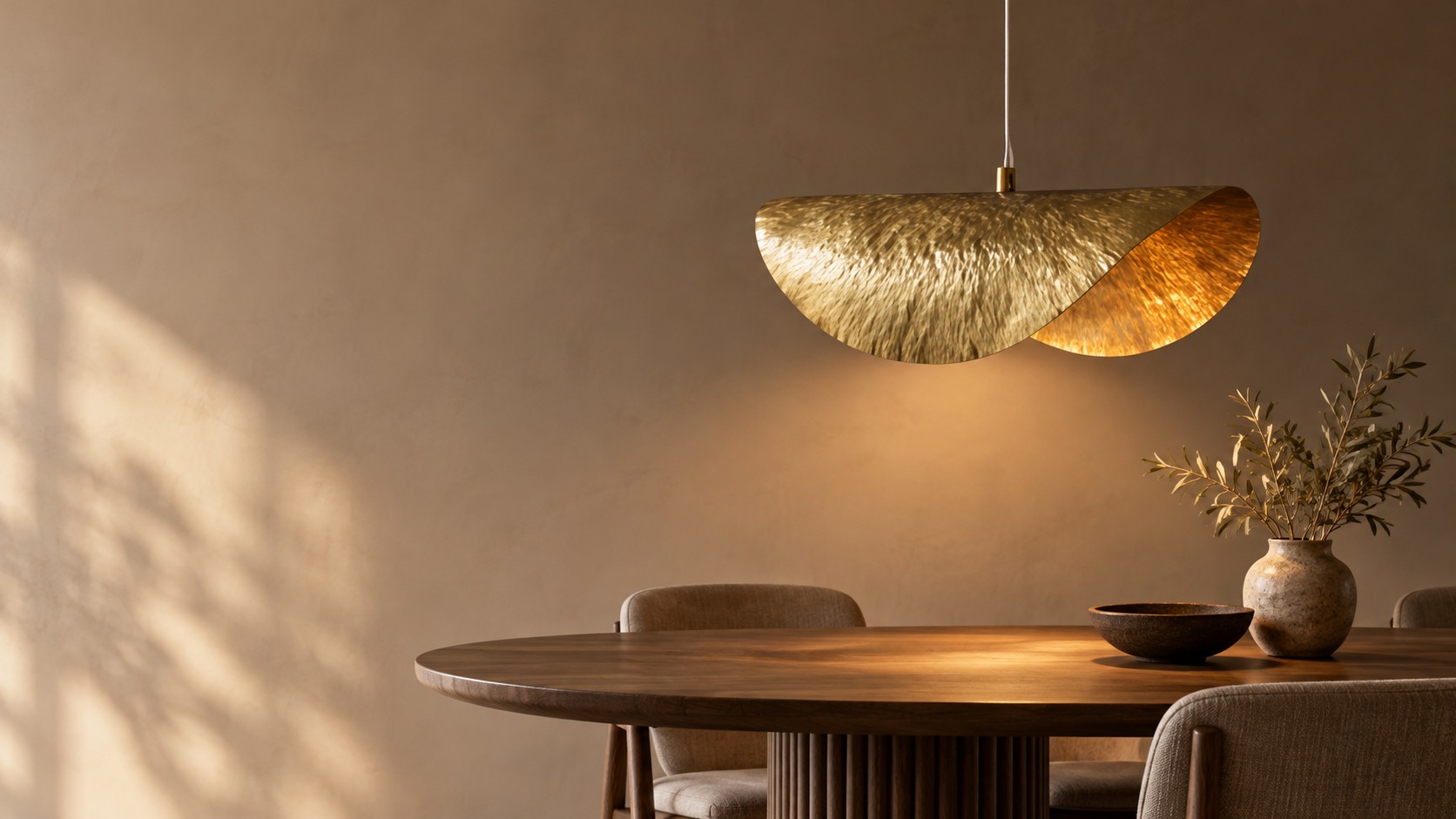 LENKO STUDIOS hammered brass pendant in a warm dining roomslider_item_1